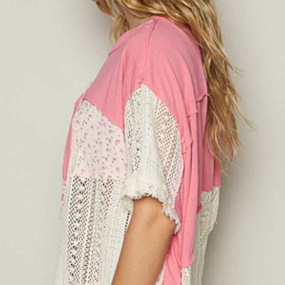 POL TOP PEACE PATCHWORK W/CROCHET CANDY PINK - Picture 3 of 10